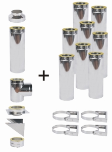 Komin izolowany (30 mm), wiszący-drewno, pelet, żaroodporny 130/9m