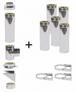 Komin izolowany (30 mm), wiszący-węgiel, drewno, kwaso- żaroodporny 180/1,0 mm/6 m